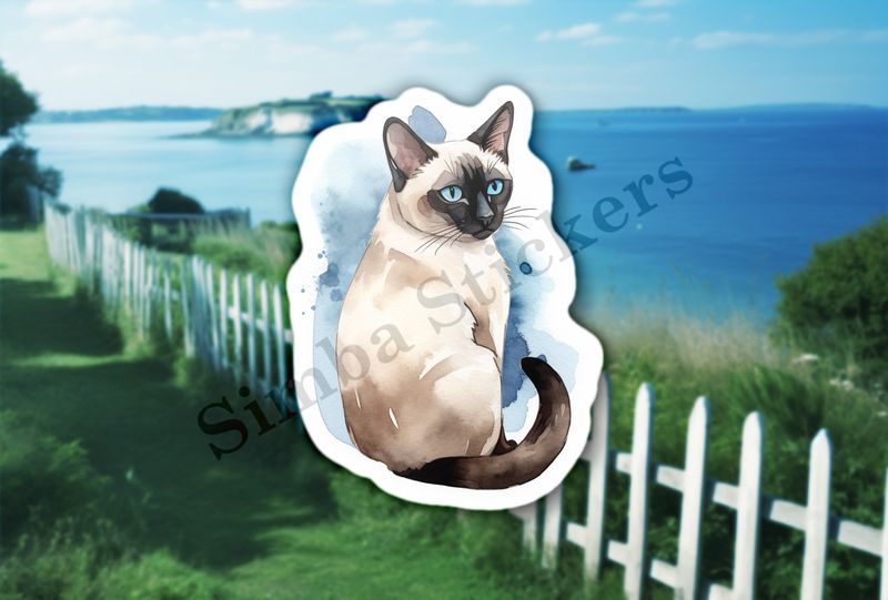 Siamese cat sitting, watercolour