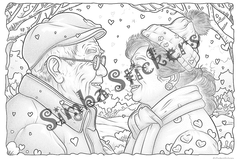 Colouring pages, bundle of people, grandparents in love, 10 images