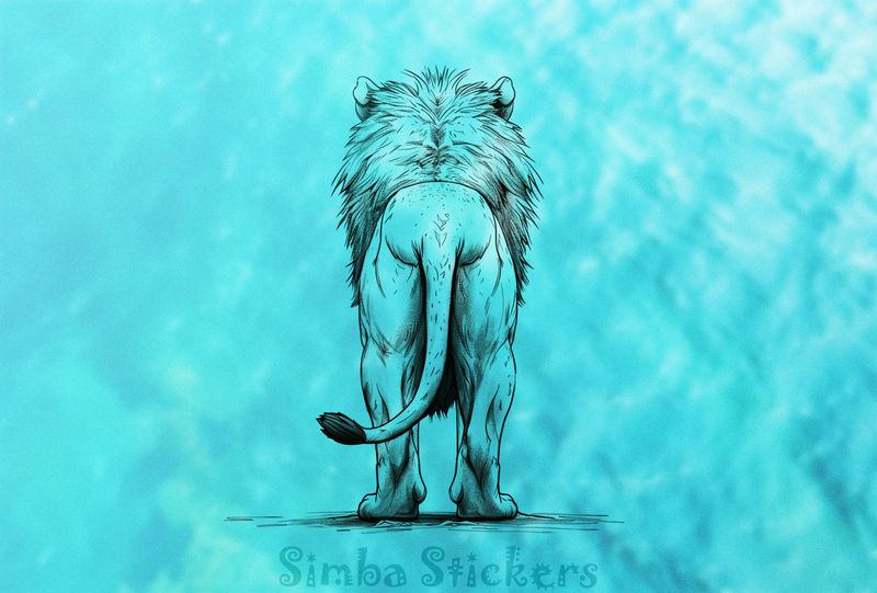 Lion wagging tail to the left, seen from the back, outline art, nyzb6u