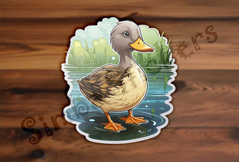 Duckling standing in a pond