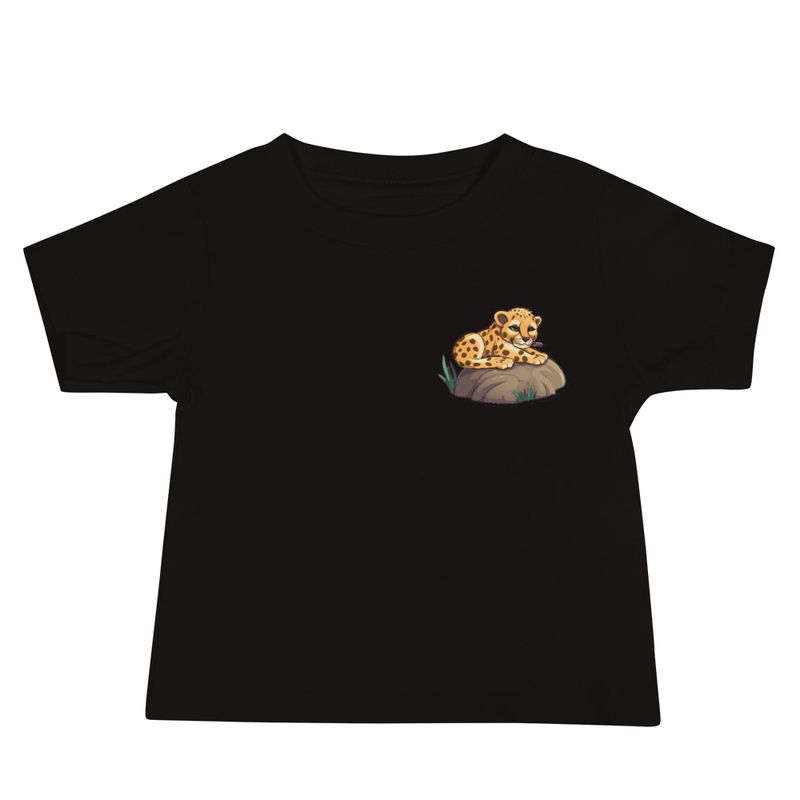 Baby Staple Tee, Baby cheetah on a rock, left chest