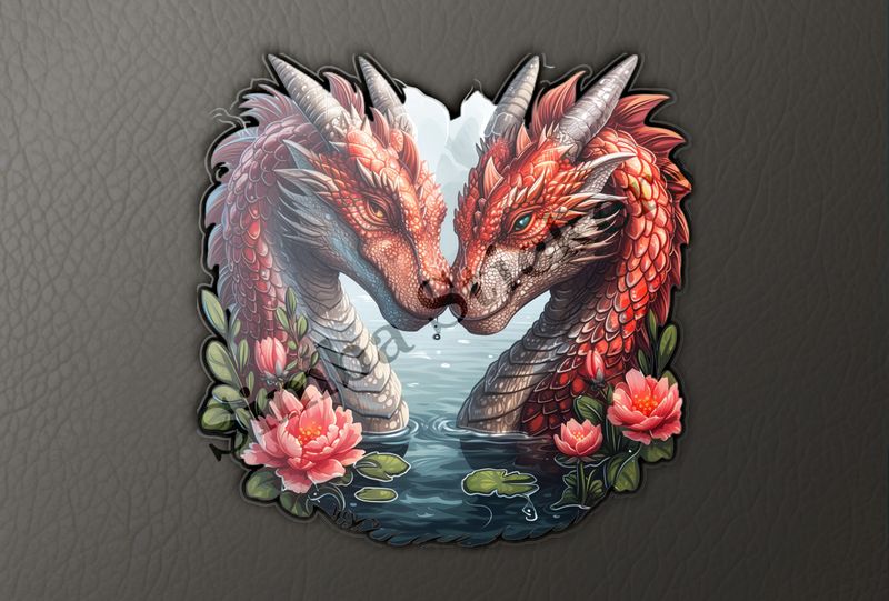 Red dragons in love, in the water