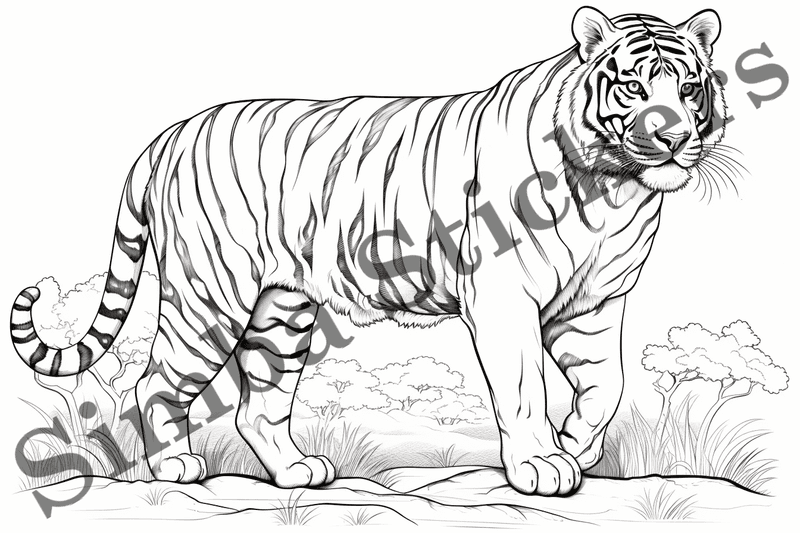 Colouring pages, bundle of tigers, 10 images