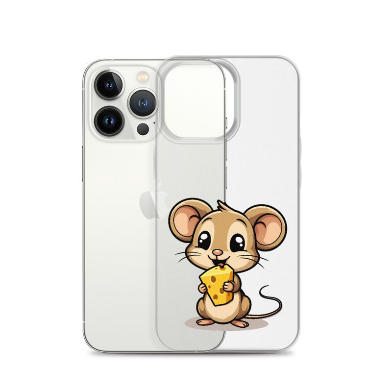 Clear Case for iPhone, Small Mouse happily licking large chunk of cheese, pqapy6