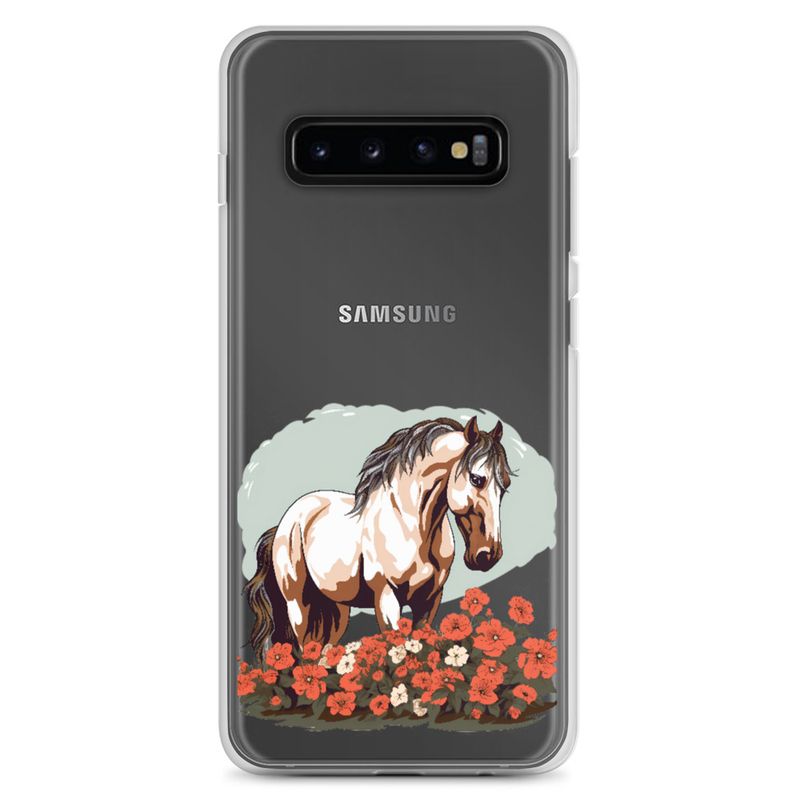 Clear Case for Samsung, Brown horse in field of red flowers, n4w2fj