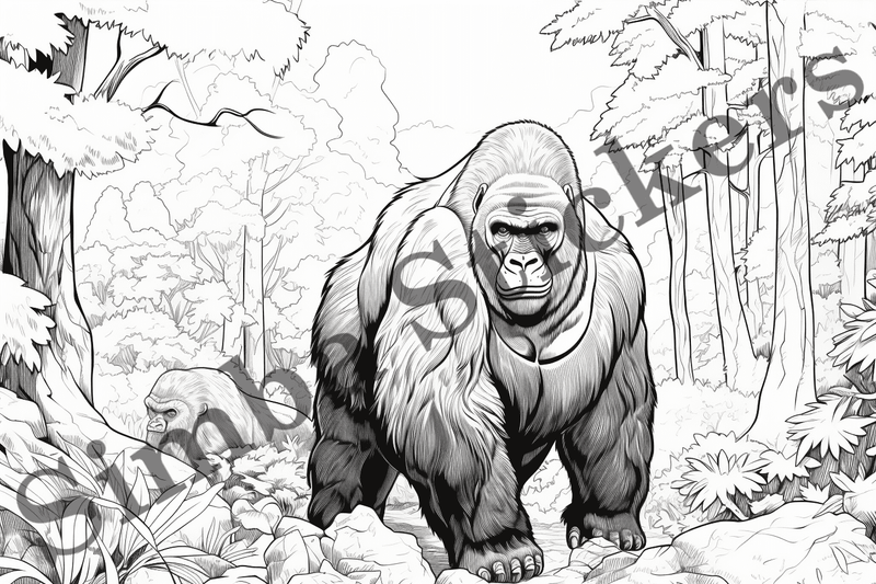 Colouring pages, bundle of gorillas, 25 images