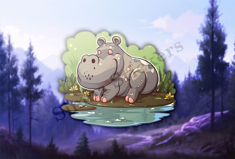 A hippo by the pond, sunbathing