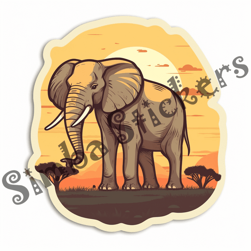 Elephants at sunrise or sunset, sticker-style, image set, 25 images, orxvzg