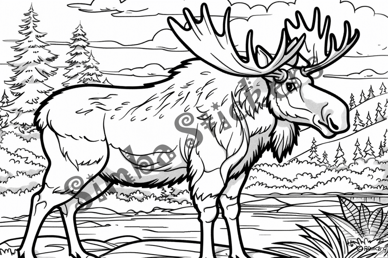 Colouring pages, Bundle of moose, 50 images