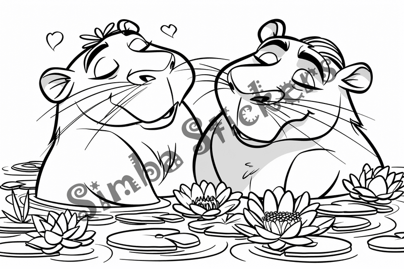 Colouring pages, bundle of capybaras in love, 10 images