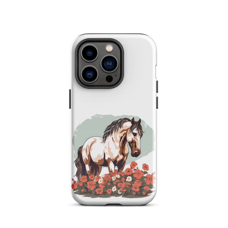 Tough Case for iPhone, Brown horse in field of red flowers, n4w2fj