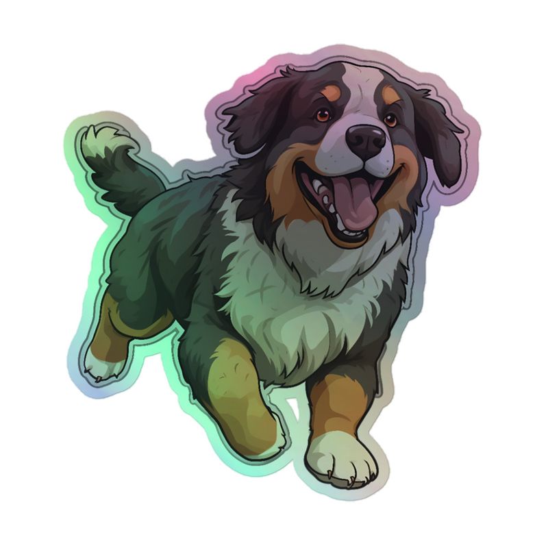 Kiss-Cut Holographic Stickers, Bernase Mountain dog running 