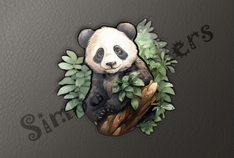 Panda bear sitting in leafy tree, 7upo9x
