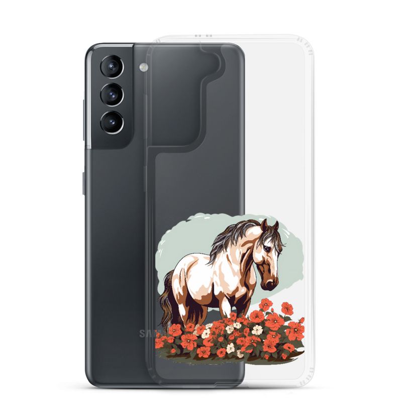 Clear Case for Samsung, Brown horse in field of red flowers, n4w2fj