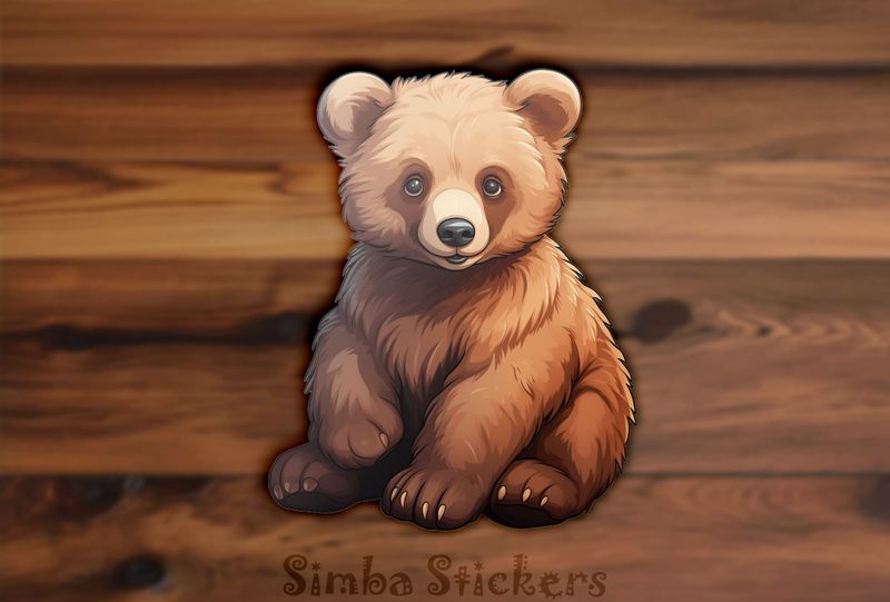 Bear cub sitting down, watercolour, zk1rjv