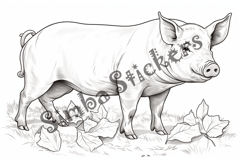 Colouring pages, bundle of pigs, 25 images