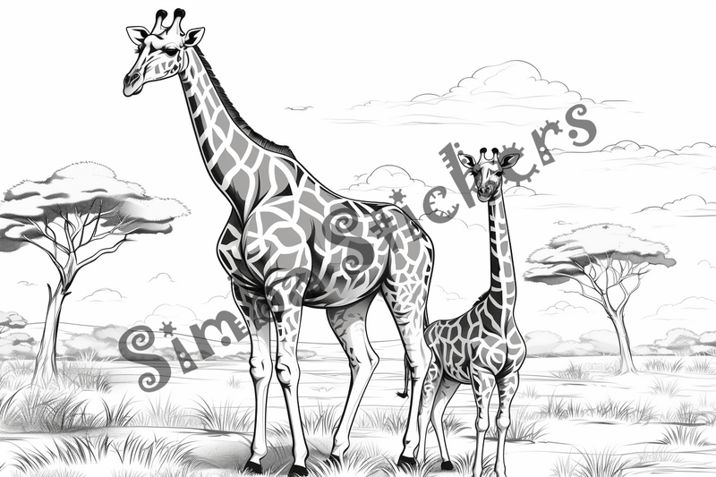 Colouring pages, bundle of giraffess, 25 images 2