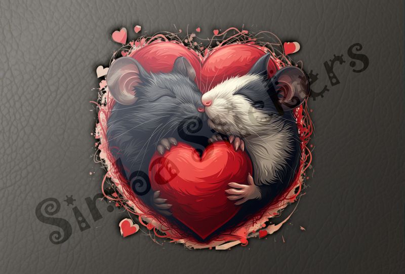 Mice in love holding onto smaller Valentine&#x27;s heart tightly, inside larger heart