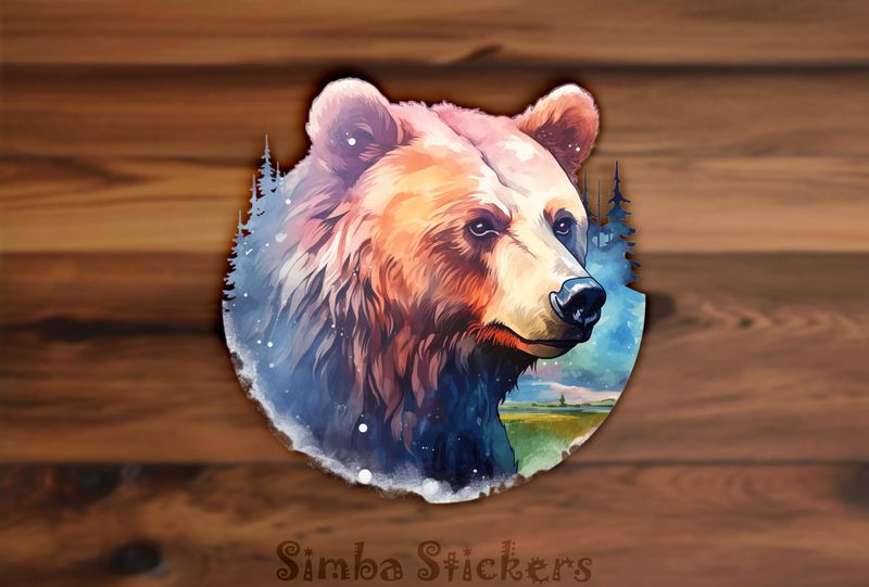 Bear with neutral expression, warm watercolour, vawofh