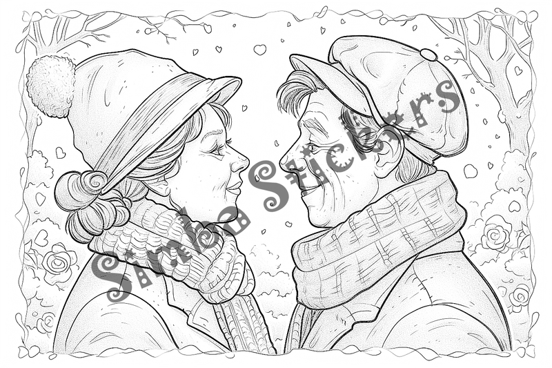 Colouring pages, bundle of people, elderly and grandparents with children, 50 images