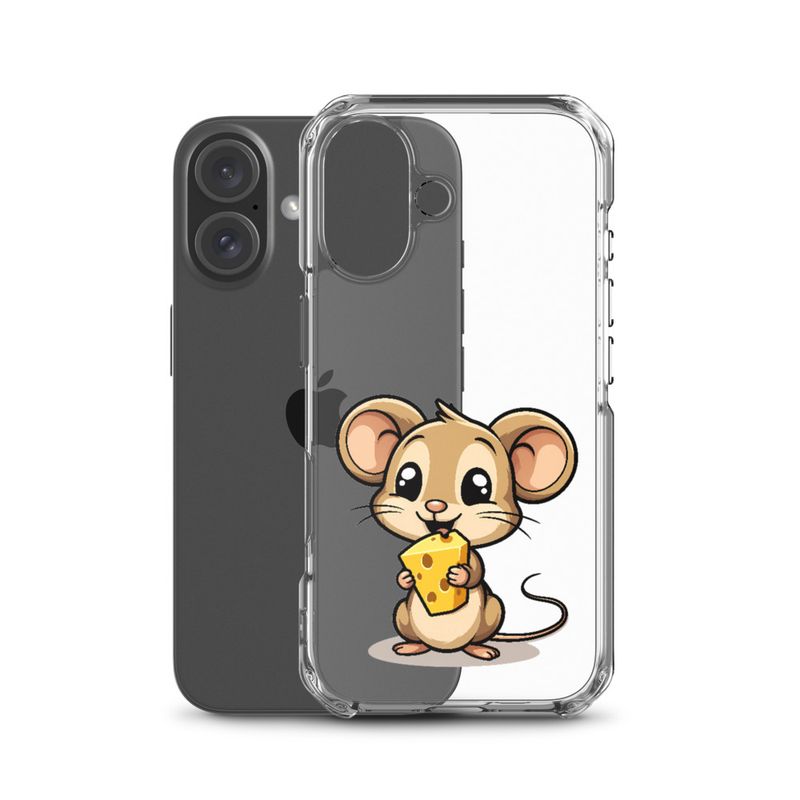 Clear Case for iPhone, Small Mouse happily licking large chunk of cheese, pqapy6