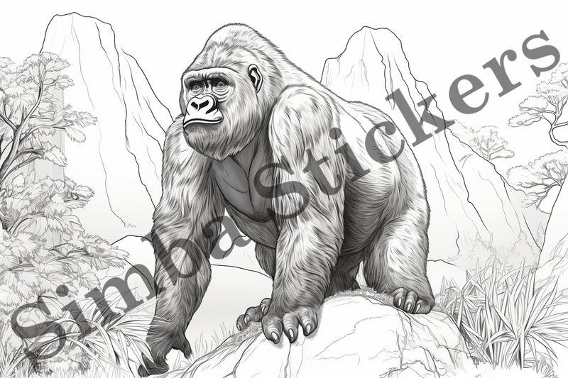 Colouring pages, bundle of gorillas, 25 images