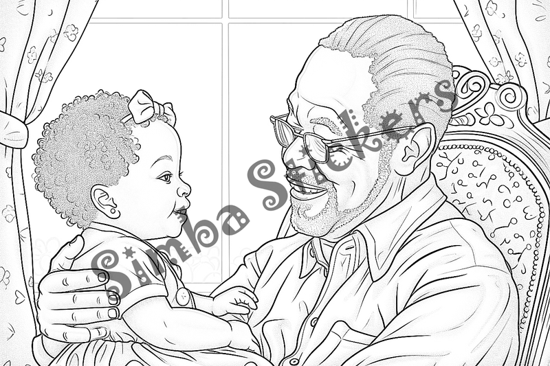 Colouring pages, bundle of people, elderly and grandparents with children, 50 images