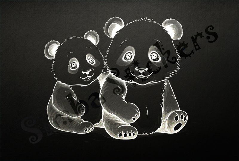 Two panda bear cubs sitting, outline art, 4bvxyc