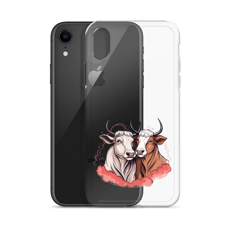 Clear Case for iPhone, Bull and cow, romantic, reddish clouds, qoucds