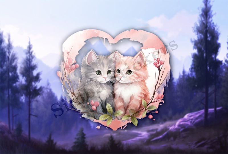 Cats in love, watercolour