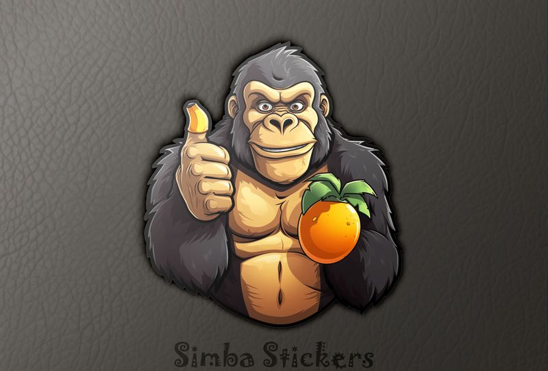 Gorilla holding a fruit and doing thumbs up sign, excrbt