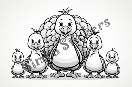 Colouring pages, bundle of turkeys, 50 images