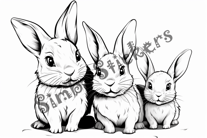 Colouring pages, bundle of rabbits, 25 images 2