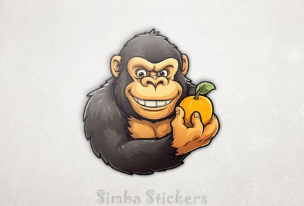 Gorilla holding a fruit and smiling broadly, 6jojkc