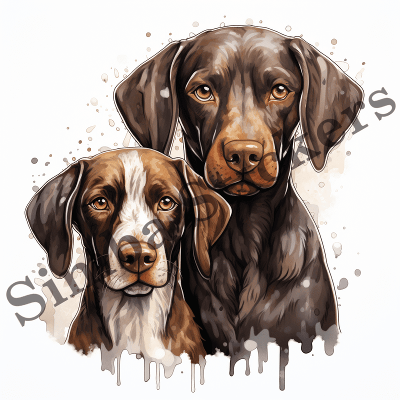 German Shorthaired Pointer dogs in the rain, image set, 10 images