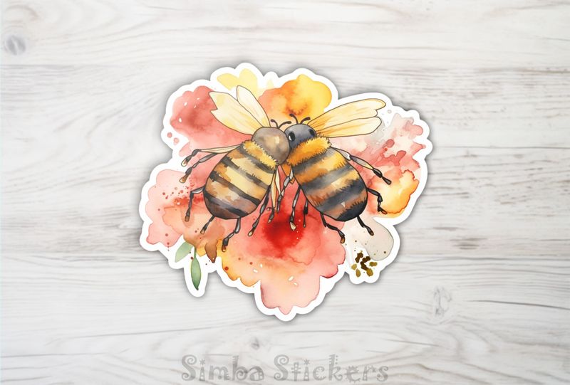 Bees in love over romantic colours, watercolour