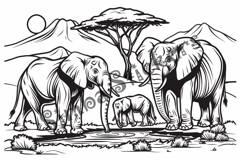 Colouring pages, bundle of African Savanna landscape, 25 images