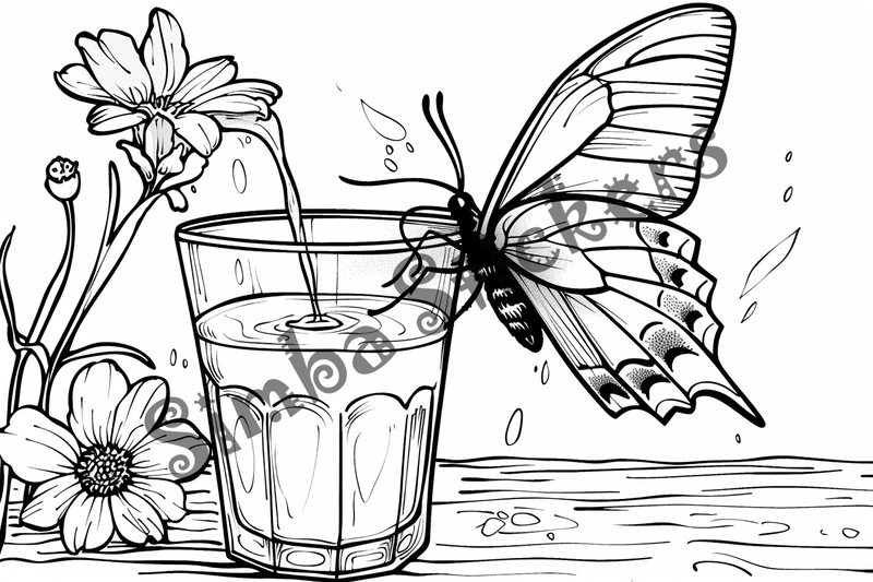 Colouring pages, bundle of butterflies around glasses, 10 images