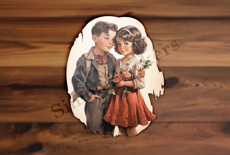 Girl and boy, girl holding flowers