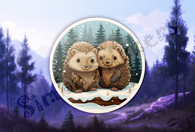 Cute Porcupines in the snow, circled