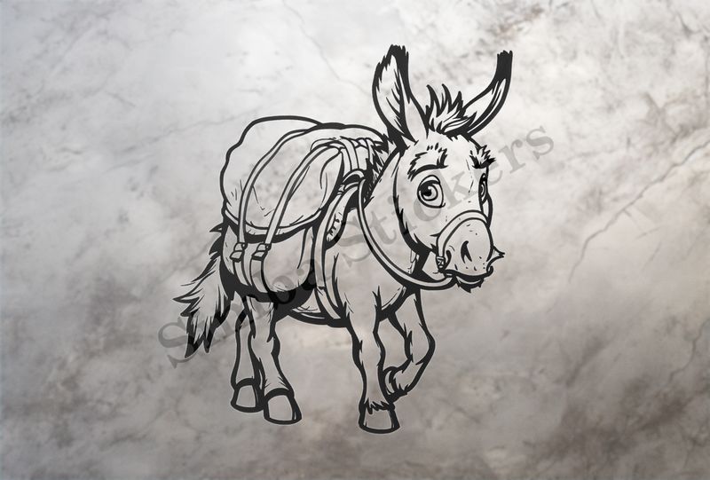Small donkey carrying goods, outline art
