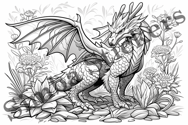 Colouring pages, bundle of dragons, 10 images