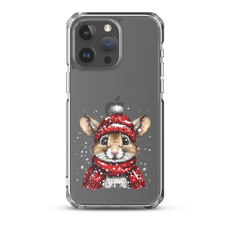 Clear Case for iPhone, Mouse wearing red winter hat and scarf in the snow, xg8dl3
