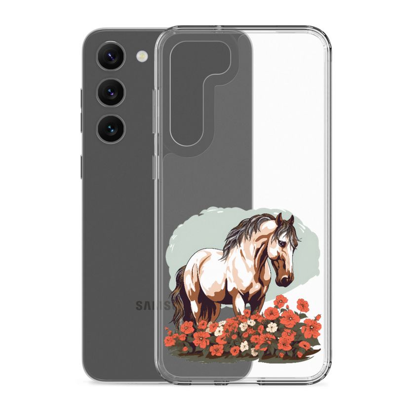 Clear Case for Samsung, Brown horse in field of red flowers, n4w2fj