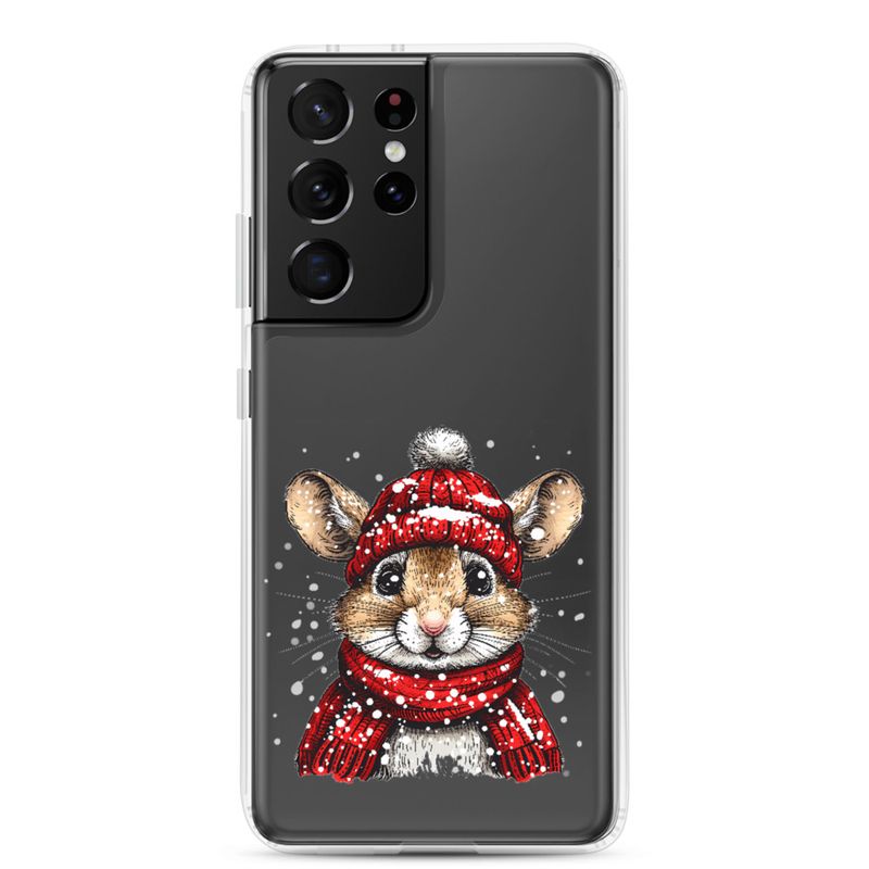Clear Case for Samsung, Mouse wearing red winter hat and scarf in the snow, xg8dl3
