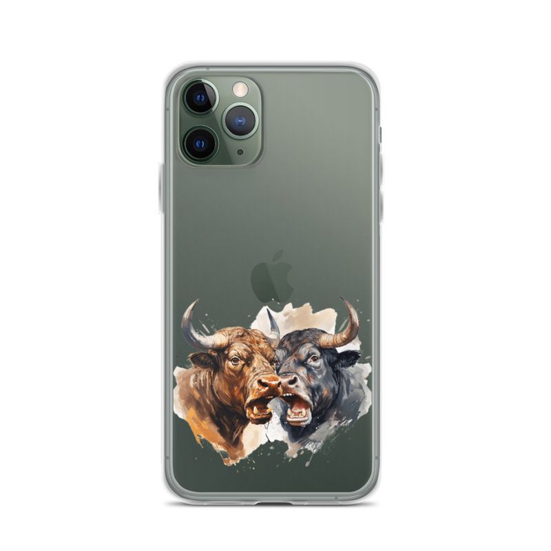 Clear Case for iPhone, Bulls facing up to each other, watercolour, dx5eff