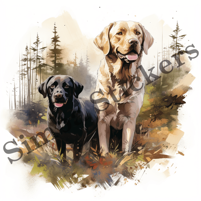 Labrador Retriever dogs outdoors, watercolour, image set, 10 images