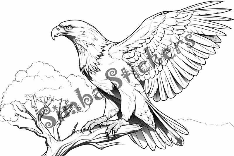 Colouring pages, bundle of eagles perching, 10 images