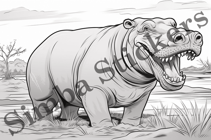 Colouring pages, Bundle of hippos, 25 images