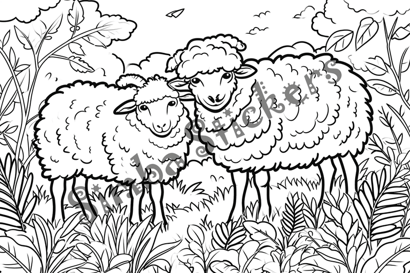Colouring pages, bundle of multiple sheep, 10 images